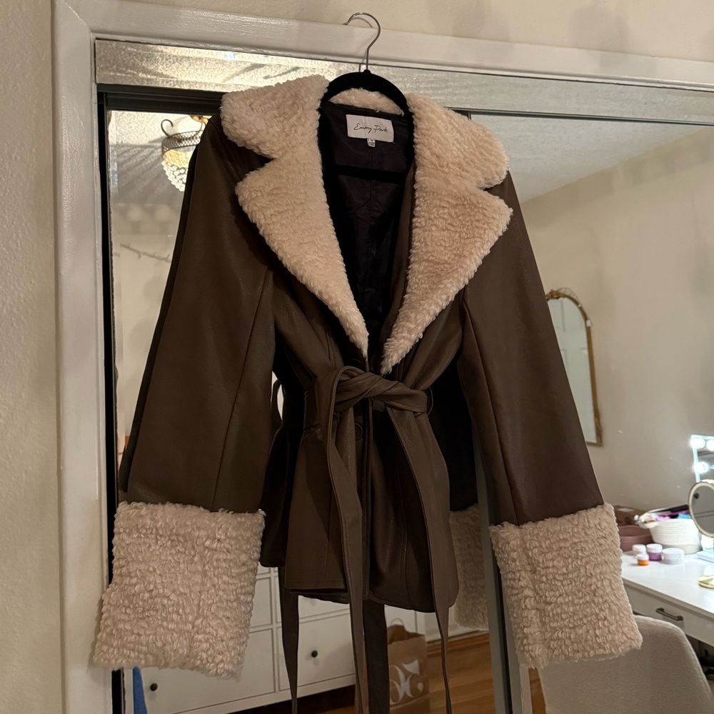 Emory Park Brown Teddy Jacket with Cream Details